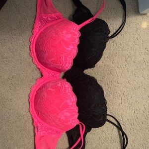 Hot pink and black lace push up bra (2)